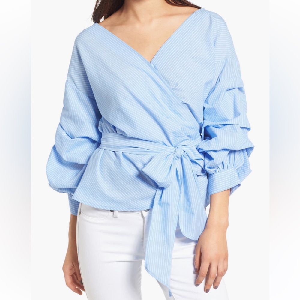 EUC Chelsea28 striped wrap blouse